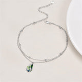 925 Sterling Silver Anklet for Women Green Leaf Teardrop Anklet Bracelet Enamel Teardrop Ankle