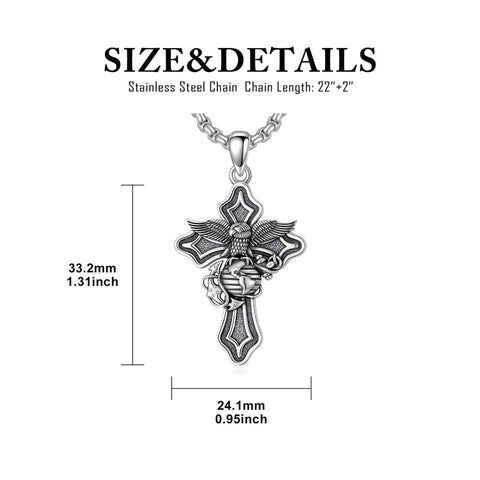 Sterling Silver Marines Cross Pendant Necklace for Men