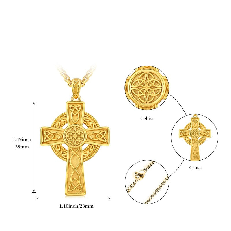 14K Gold Plated Celtic Vikin Cross Pendant Necklace Irish Jewelry Religious Protective Gift