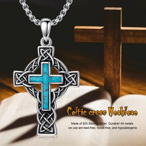 14K Gold Plated Turquoise Cross Pendant Necklace