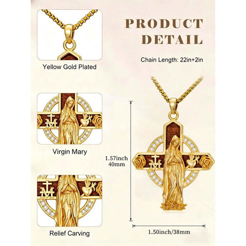 St Michael St Benedict  St Christopher Virgin MaryPendant Necklace 14K Gold Plated Christian Catholic Jewelry