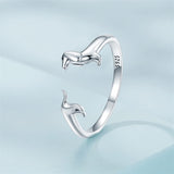 925 Sterling Silver Dachshund Open Rings Puppy Dog Adjustable Rings for Women Animal Stacking Rings