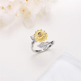 Sunflower Ring Sterling Silver You are My Sunshine CZ Ring I Love You Stone Ring  Sunflowr Ring Urn Sunflower Ring