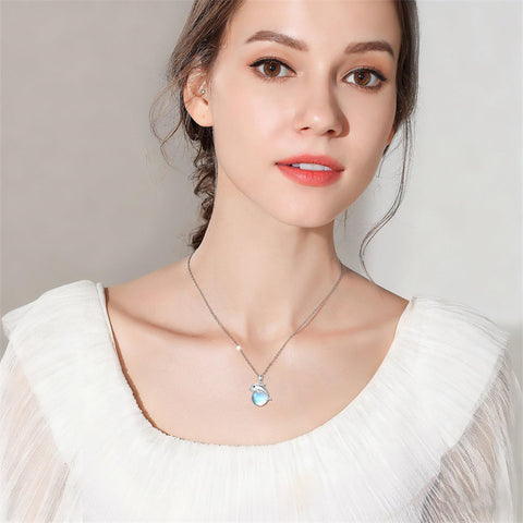 Sterling Silver Moonstone Fox Dolphin Axolotl Teddy Bear Hippo Raccoon Pendant Necklace for Women
