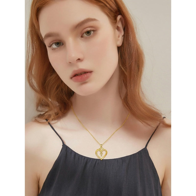 Heart Initial A-Z Pendant Necklace for 14K Gold Plated Women Initials Jewelry Gifts