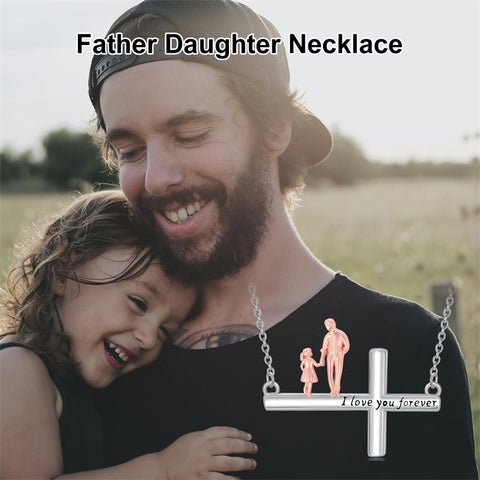 Sterling Silver Cross Father Daughter Mother Daughter Sister Pendant Necklace Engraved with I Love You Forever