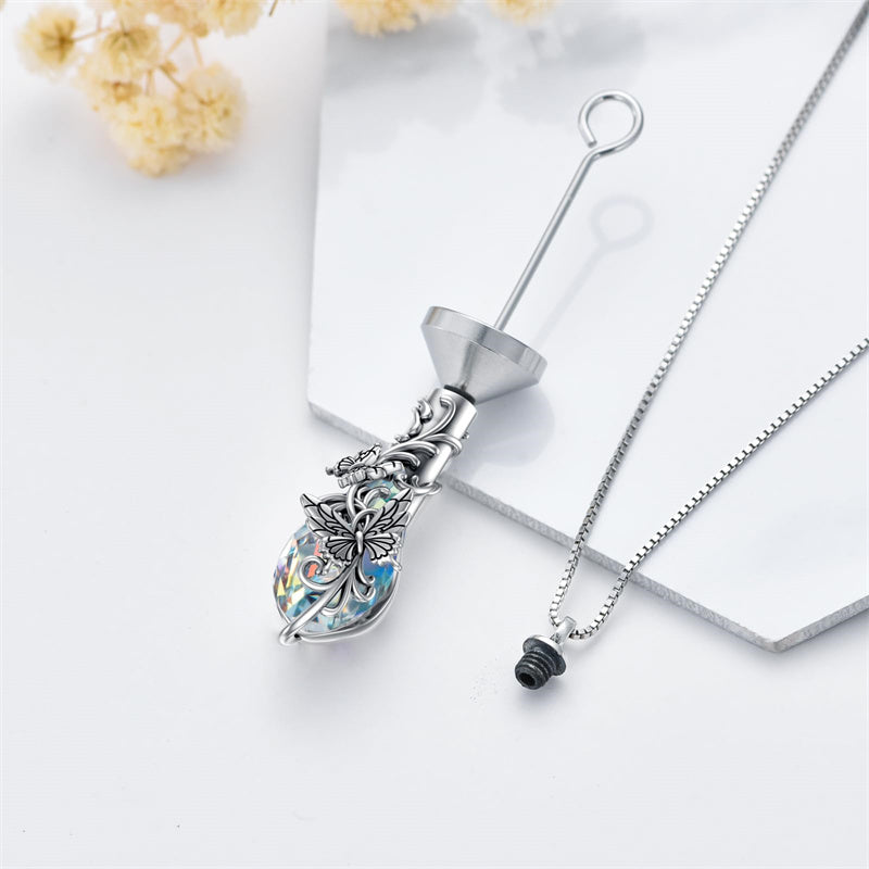 Sterling Silver Teardrop Crystal Butterfly Dragonfly Fox Hummingbird Phoenix Tree of Life Urn Necklaces for Ashes