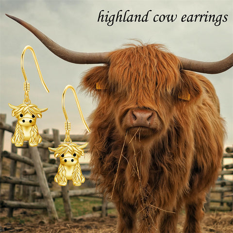 14K Gold Highland Cow Heart Stud Earrings