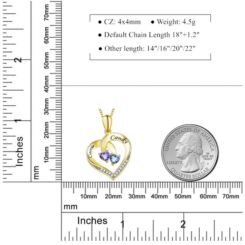 14K Gold 2  Simulated Birthstone Personalized Engraved Pendant Necklace for Women