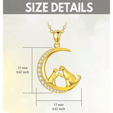 14K Gold Moon Cat Dog Rabbit Pendant Necklace