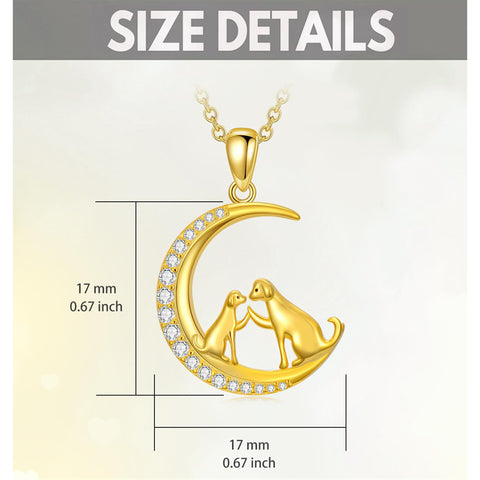 14K Gold Moon Cat Dog Rabbit Pendant Necklace