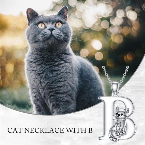 Sterling Silver Initial Cat Pendant Necklace