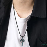 14K Gold Plated Turquoise Malachite Abalone Shell Cross Pendant Necklace for Men