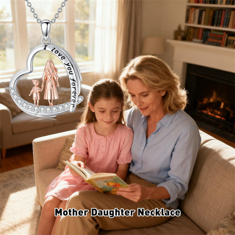 Sterling Silver Mother Daughter Father Daughter Sister Pendant Necklace Family Jewelry for Christmas Mother's Day