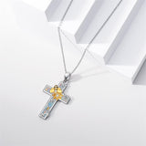 925 Sterling Silver Bee Cross & Sunflower Pendant Necklace  with Opal