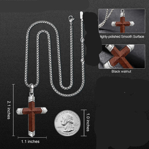 14K Gold  Plated Wooden Cross Crucifix Pendant Necklace for Men
