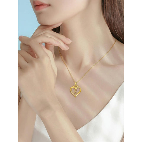 Heart Initial A-Z Pendant Necklace for 14K Gold Plated Women Initials Jewelry Gifts