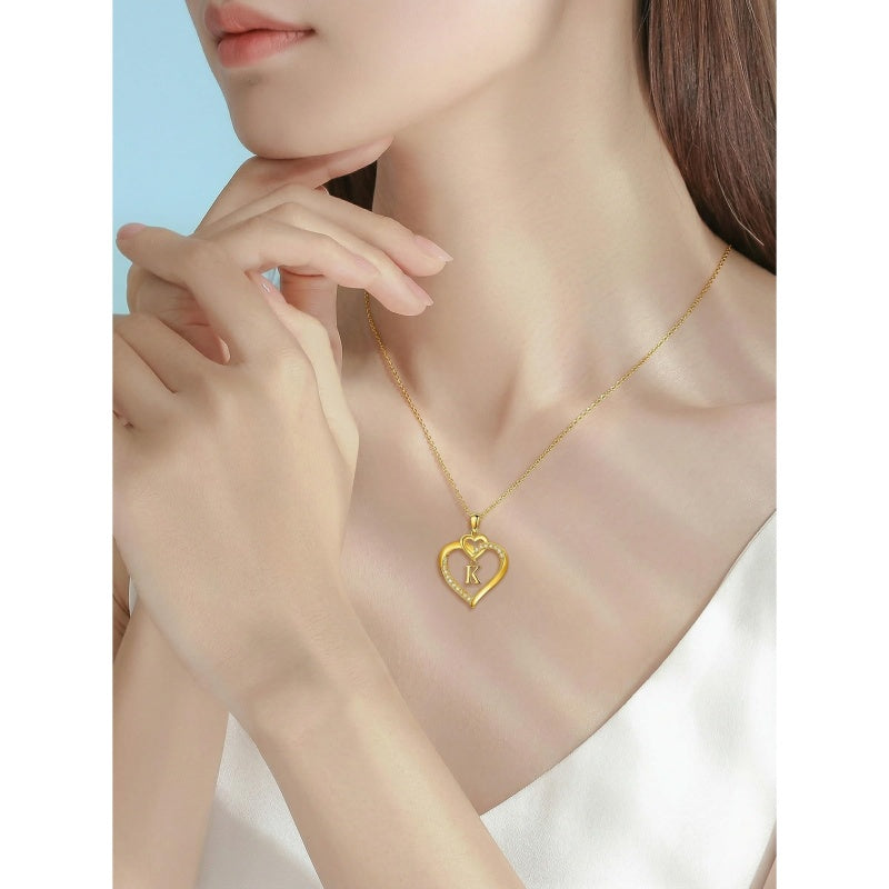 Heart Initial A-Z Pendant Necklace for 14K Gold Plated Women Initials Jewelry Gifts
