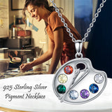 Sterling Silver Colorful CZ Artist Paint Palette and Brush Pendant Necklace