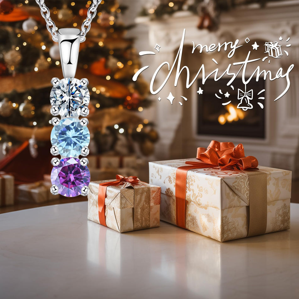 Copper Sterling Silver Personalized Simulated 1-6 Birthstones Family Pendant Necklace