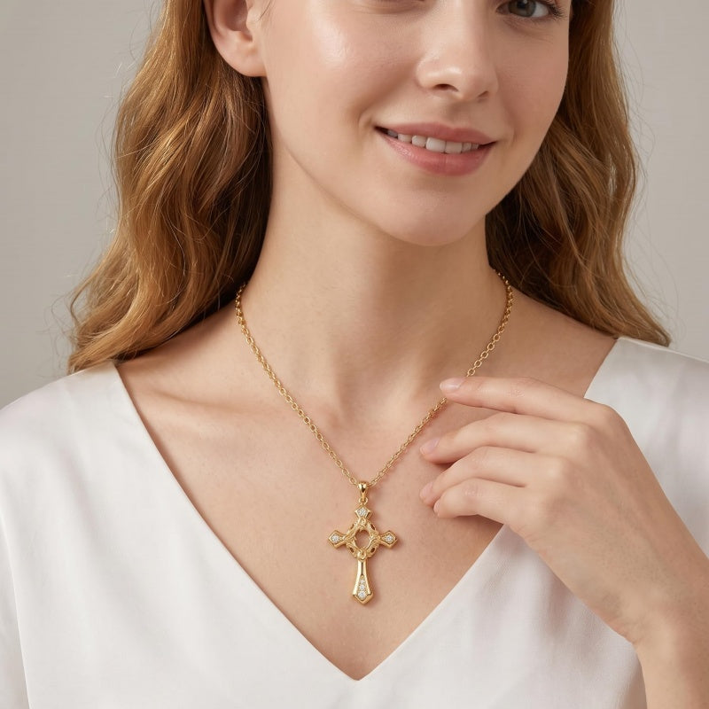 10K 14K 18K Gold Cross Pendant Necklace Religious Jewelry Gifts for Men and Women