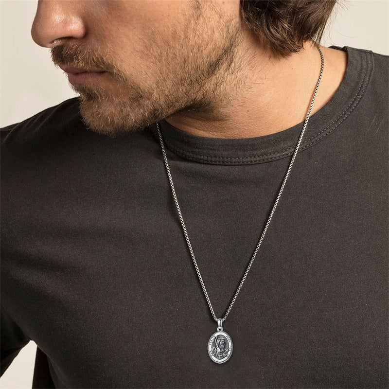 Sterling Silver Saint Joseph St Michael Saint Peter Saint Christopher Religious Pendant Necklace