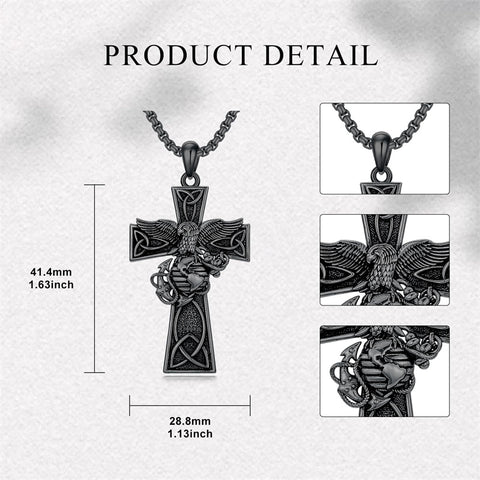 Sterling Silver Marines Cross Pendant Necklace for Men