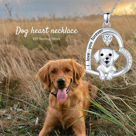 Sterling Silver Heart Birthstone Puppy Dog Pendant Necklace