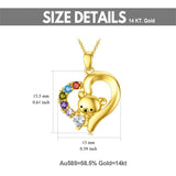 14K Real Gold Bear Necklace for Women Yellow Gold Cute Animal Necklace Jewelry Gift for Birthday Christmas Gold Chain 16"-18"