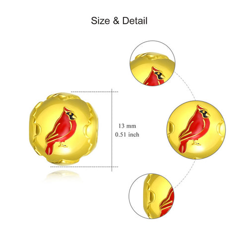 Sterling Silver Red Cardinal Bird Charm Beads