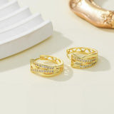14K Gold Plated  Cubic Zircon X-shaped Hoop Earrings for Women