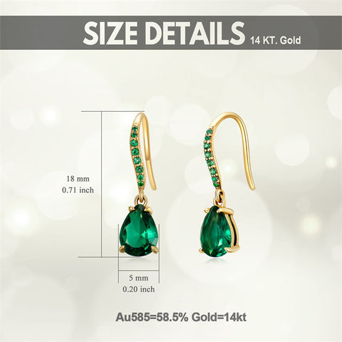 14K Created Emerald Dangle Earrings