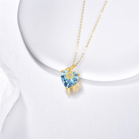 10K 14K 18K Yellow Gold Heart Birthstone Sunflower Pendant Necklace