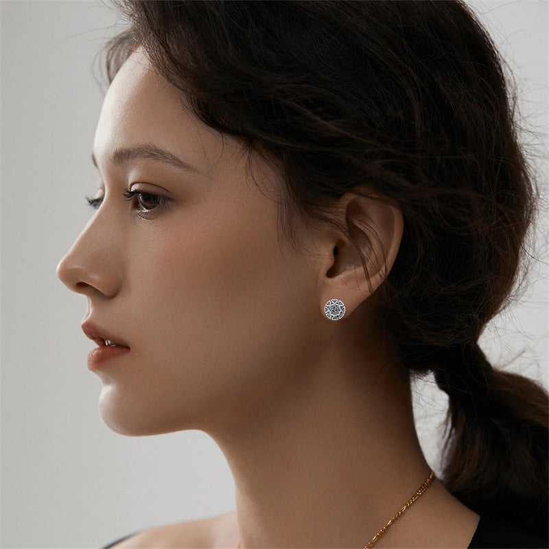 Sterling Silver Viking Raven Crow Skull Stud Earrings