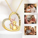 10K 14K 18K Real Gold Cubic Zirconia Daughter and Father Pendant Necklace with Engraved
