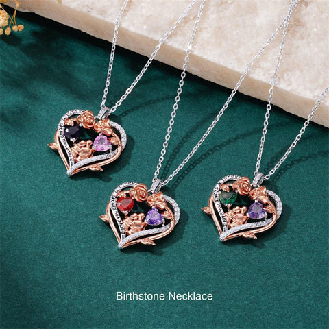 Sterling Silver Heart Birthstone Couple Hugging Necklace for Women Valentine's Day Gift