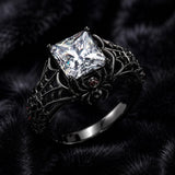 Sterling Silver 10K 14K 18K Gold Moissanite Gothic Black  Engagement Wedding Ring  for Women