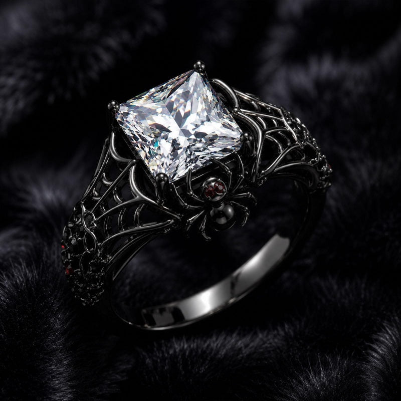 Sterling Silver 10K 14K 18K Gold Moissanite Gothic Black  Engagement Wedding Ring  for Women