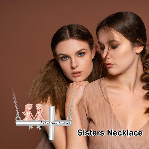 Sterling Silver Cross Father Daughter Mother Daughter Sister Pendant Necklace Engraved with I Love You Forever