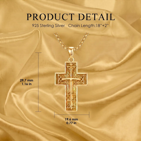 14k Gold Plated Cross Deer Antler Celtic Knot Sword Twisted Rope Cross Pendant Necklace for Men