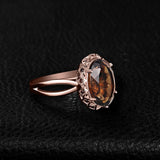 14K Gold Plated  Oval Shape 3.7CT Genuine Smoky Quartz Cocktail Rings for Her