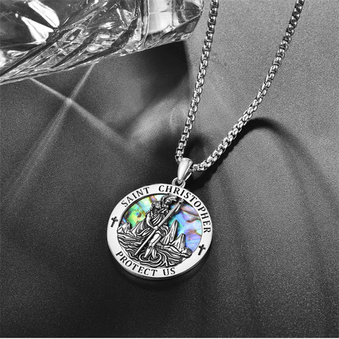 Sterling Silver Saint Michael Saint Christopher Amulet Pendant Necklace for Men