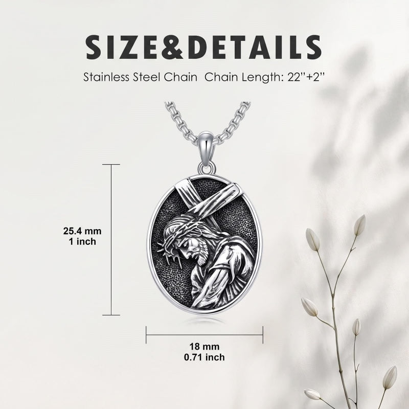 Sterling Silver Praying Hands Angel Sword Wing Cross Pendant Necklace Religious Gifts for Men