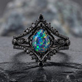 Sterling Silver 10K  14K  18K  Gold Personalized Engraved Black Opal Engagement Wedding Promise Ring for Her