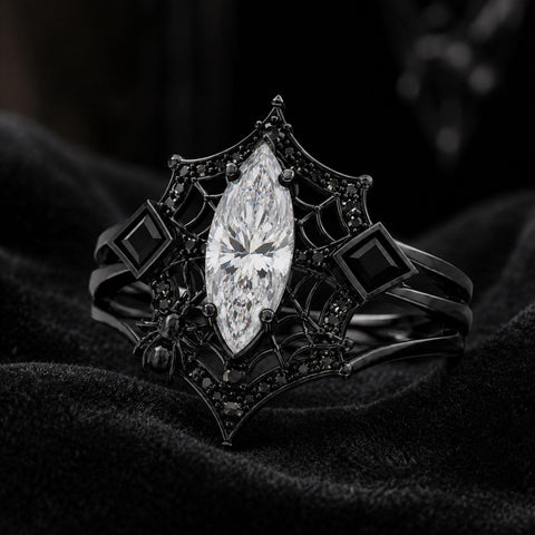 Sterling Silver 10K 14K 18K Gold Moissanite Gothic Black  Engagement Wedding Ring  for Women