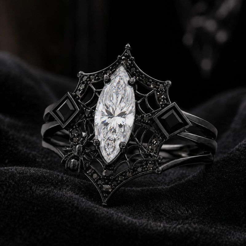 Sterling Silver 10K 14K 18K Gold Moissanite Gothic Black  Engagement Wedding Ring  for Women