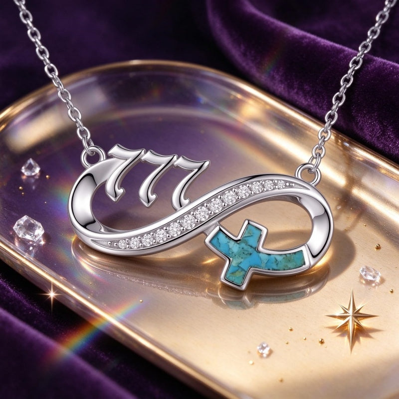 Sterling Silver Turquoise & Zirconia Infinity  111 222 333 444 777 Angel Number Pendant Necklace for Women
