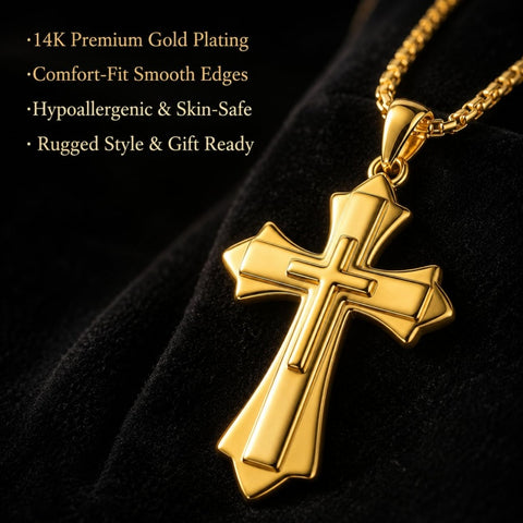 Cross Pendant Necklace  14K Gold Plated Christian Faith Jewelry