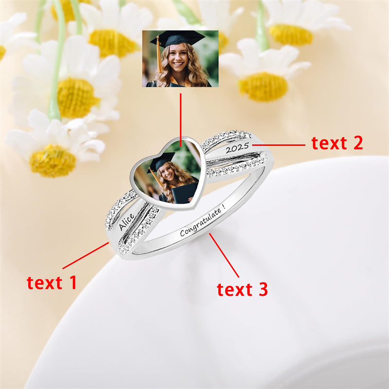 Sterling Silver Customized Engraved Photo Class High School College Graduation Ring