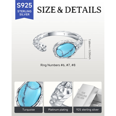 Sterling Silver Turquoise Adjustable  Rings for Women